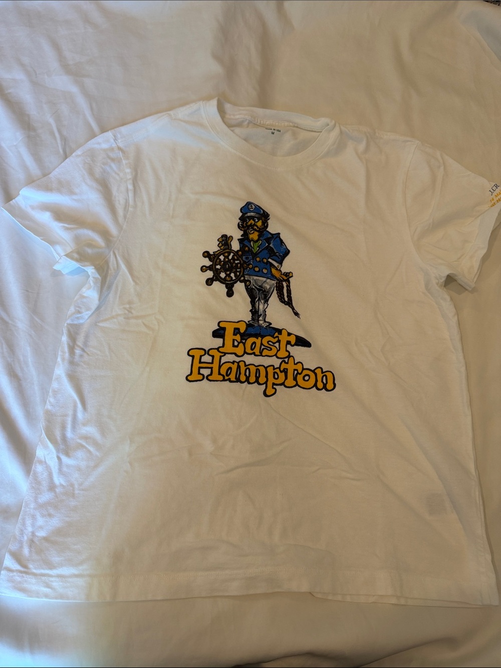J. Crew White East Hampton Graphic Tee with Blue & Yellow Print